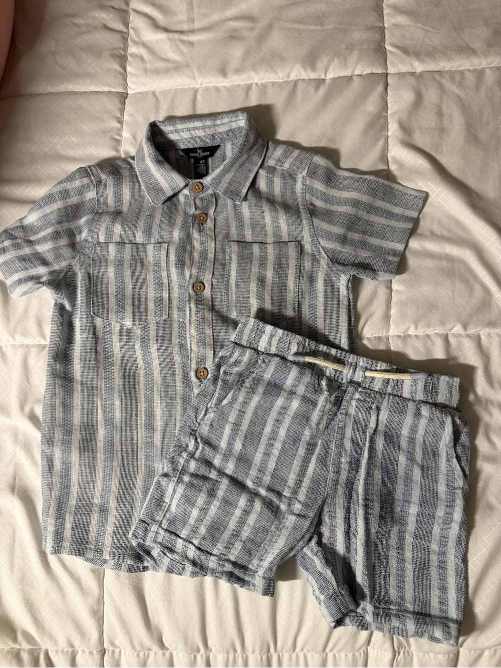 Eddie Bauer Blue and White Striped Linen-Look Kids Shirt & Shorts Set